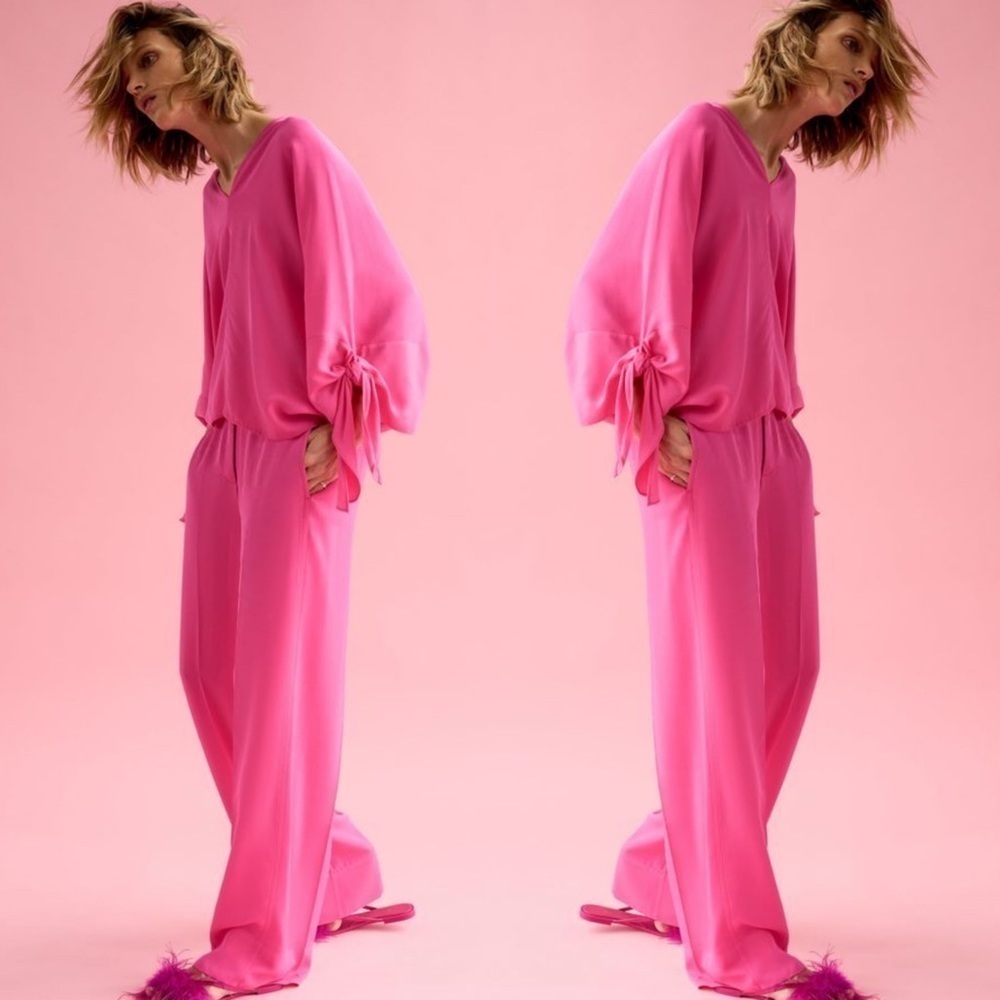 ZARA - 2pc Flowy Pants + Fluid Tied Blouse Coord Set BNWT